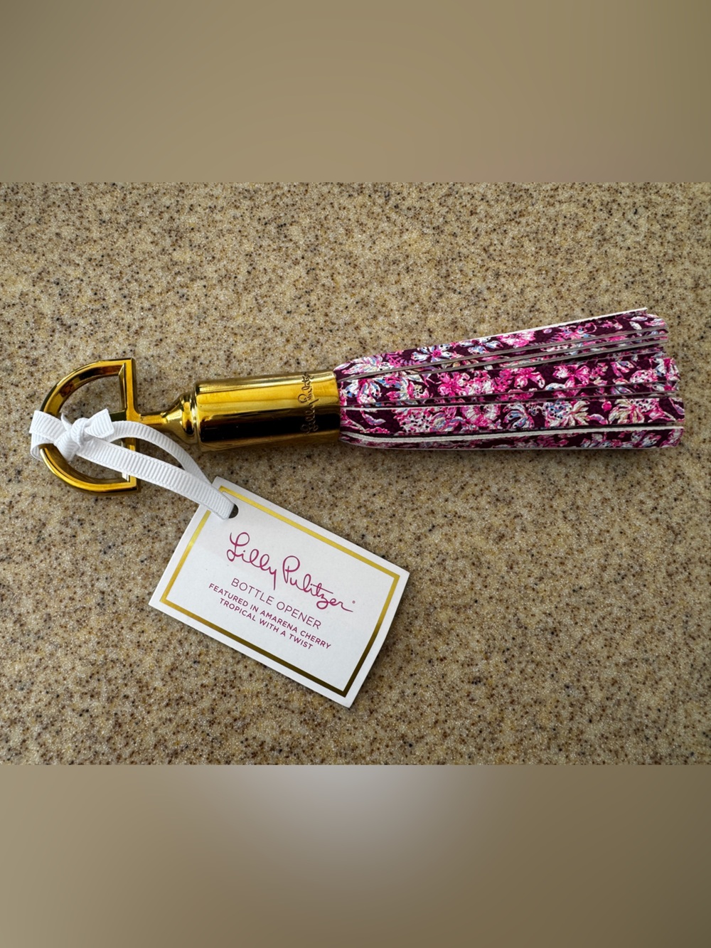 Lilly Pulitzer Tassel Brass Bottle Opener Amarena Cherry Tropical With Twist NWT